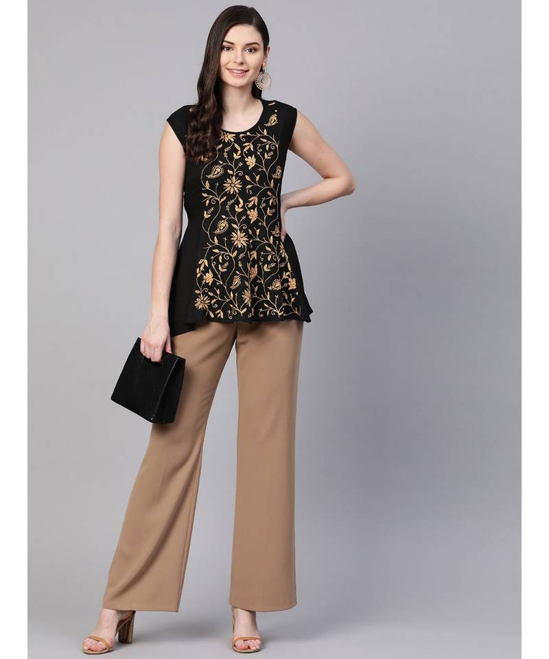 Hand Embroidered Black Cotton Lucknowi Chikankari Women Top