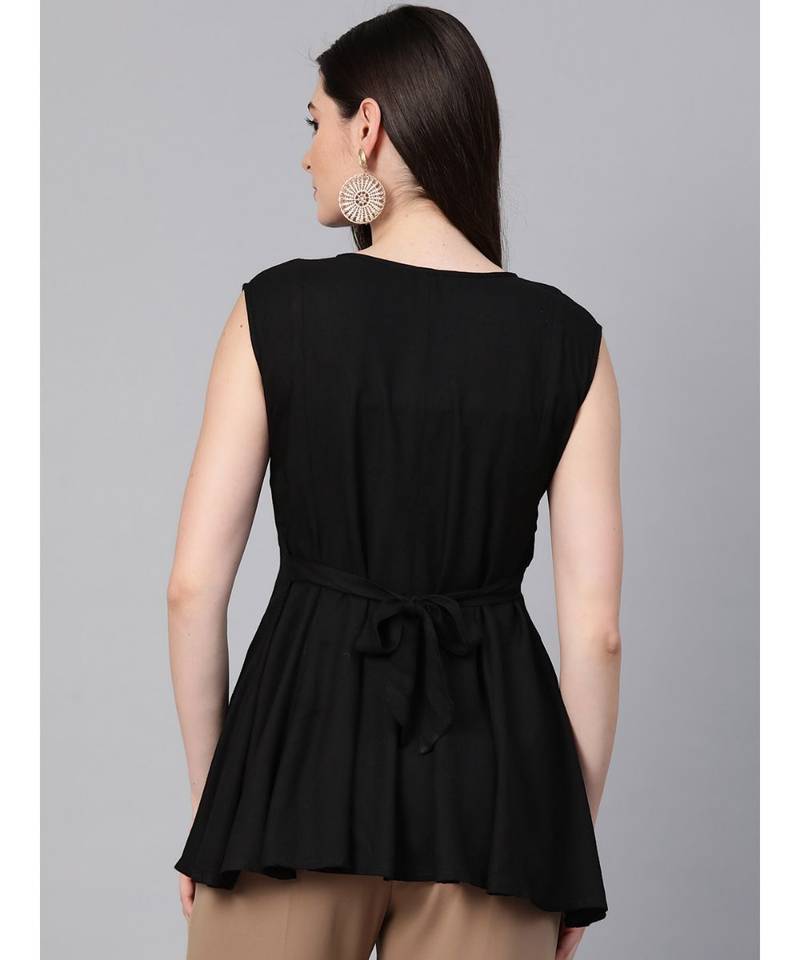 Hand Embroidered Black Cotton Lucknowi Chikankari Women Top