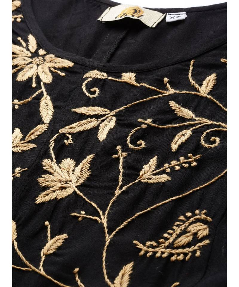 Hand Embroidered Black Cotton Lucknowi Chikankari Women Top
