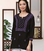 Hand Embroidered Black & Purple Cotton Lucknowi Chikankari Women Top