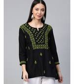 Ada Hand Embroidered Black Cotton Lucknowi Chikankari Women Top - A100555
