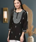 Hand Embroidered Black & Grey Cotton Lucknowi Chikankari Women Top