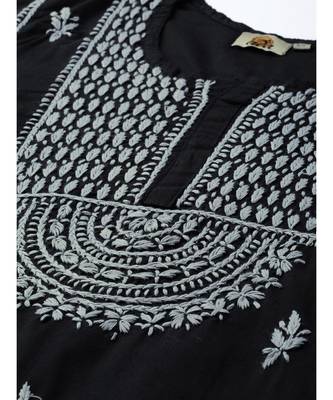 Hand Embroidered Black & Grey Cotton Lucknowi Chikankari Women Top 2