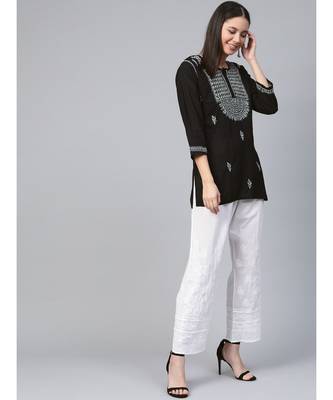 Hand Embroidered Black & Grey Cotton Lucknowi Chikankari Women Top 5