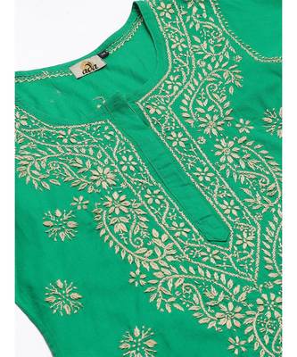 Ada Hand Embroidered Green Cotton Lucknowi Chikankari Women Top - A250627 5