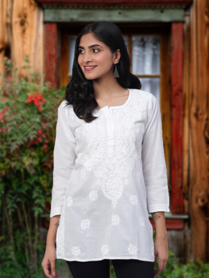 Ada Hand Embroidered White Cotton Lucknowi Chikankari Women Top - A359765 1
