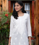 Ada Hand Embroidered White Cotton Lucknowi Chikankari Women Top - A359765