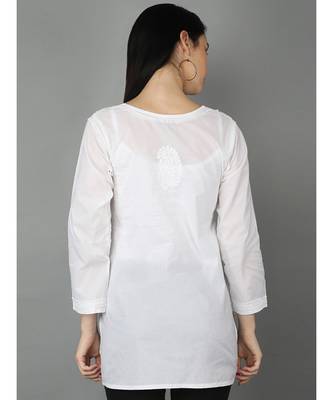 Ada Hand Embroidered White Cotton Lucknowi Chikankari Women Top - A359765 5