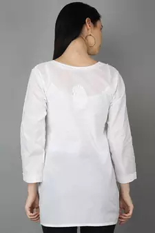 Ada Hand Embroidered White Cotton Lucknowi Chikankari Women Top - A359765
