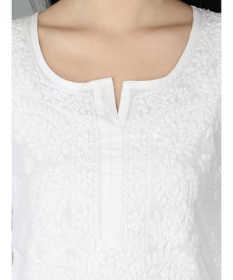 Ada Hand Embroidered White Cotton Lucknowi Chikankari Women Top - A359765 6
