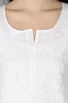 Ada Hand Embroidered White Cotton Lucknowi Chikankari Women Top - A359765