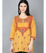 Hand Embroidered Mustard Cotton Lucknowi Chikankari Women Top