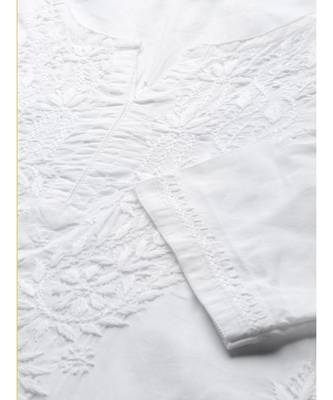 Hand Embroidered White Cotton Lucknow Chikan Women Top 3