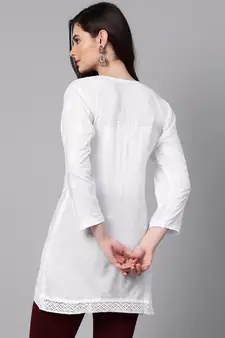 Hand Embroidered White Cotton Lucknow Chikan Women Top