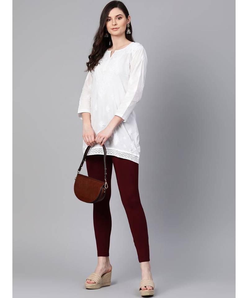 Hand Embroidered White Cotton Lucknow Chikan Women Top