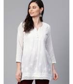 Hand Embroidered White Cotton Lucknow Chikan Women Top