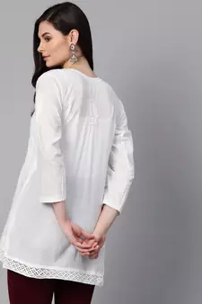 Hand Embroidered White Cotton Lucknow Chikan Women Top
