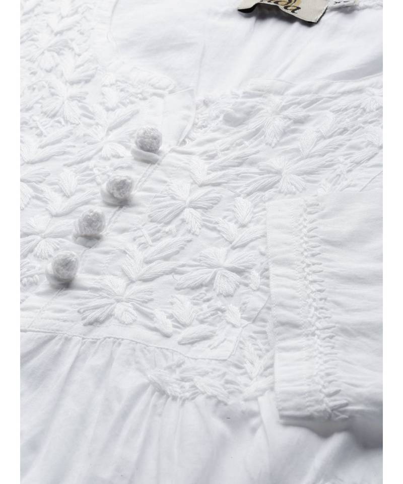 Hand Embroidered White Cotton Lucknow Chikan Women Top