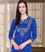 Hand Embroidered Royal Blue Cotton Lucknow Chikan Women Top