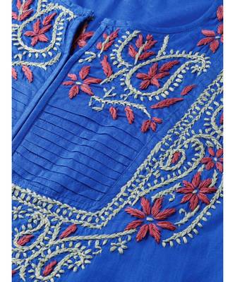 Hand Embroidered Royal Blue Cotton Lucknow Chikan Women Top 5
