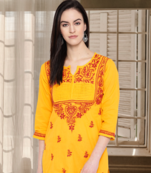 Hand Embroidered Yellow Cotton Lucknow Chikan Women Top