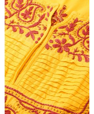 Hand Embroidered Yellow Cotton Lucknow Chikan Women Top 5