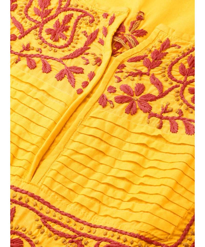 Hand Embroidered Yellow Cotton Lucknow Chikan Women Top