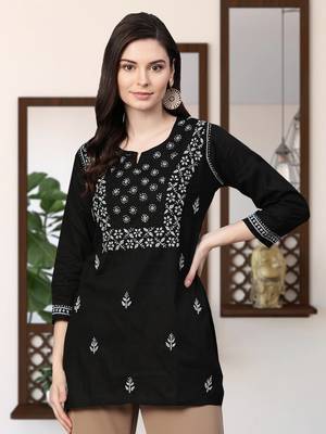 Hand Embroidered Black Cotton Lucknowi Chikankari Women Top 1