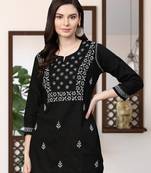 Hand Embroidered Black Cotton Lucknowi Chikankari Women Top