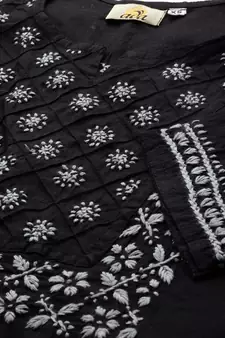 Hand Embroidered Black Cotton Lucknowi Chikankari Women Top