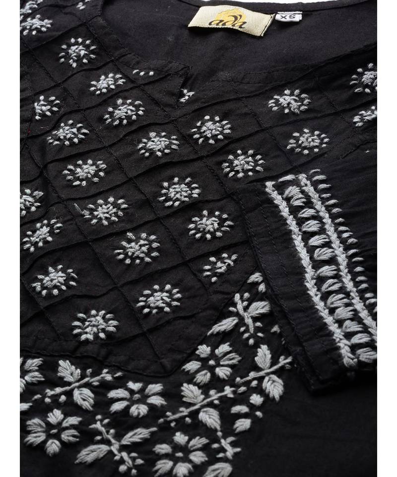Hand Embroidered Black Cotton Lucknowi Chikankari Women Top