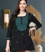 Hand Embroidered Black & Green Cotton Lucknowi Chikankari Women Top