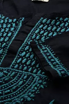Hand Embroidered Black & Green Cotton Lucknowi Chikankari Women Top