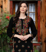 Ada Hand Embroidered Black Cotton Lucknowi Chikankari Women Top - A100386