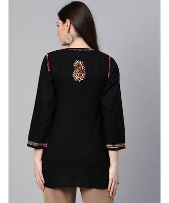 Ada Hand Embroidered Black Cotton Lucknowi Chikankari Women Top - A100386 4