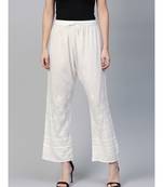 Ada Hand Embroidered White Cotton Lucknow Chikan Women Palazzo - A100207