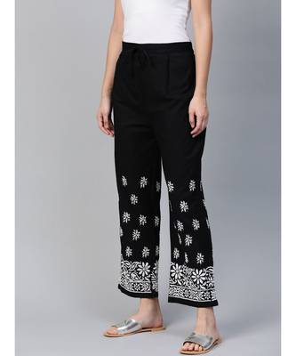 Hand Embroidered Black Cotton Lucknowi Chikankari Women Palazzo 2