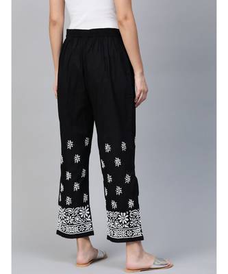 Hand Embroidered Black Cotton Lucknowi Chikankari Women Palazzo 3