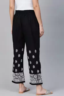 Hand Embroidered Black Cotton Lucknowi Chikankari Women Palazzo