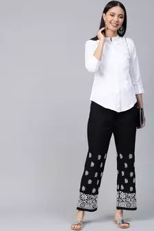Hand Embroidered Black Cotton Lucknowi Chikankari Women Palazzo