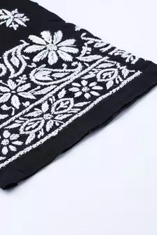 Hand Embroidered Black Cotton Lucknowi Chikankari Women Palazzo