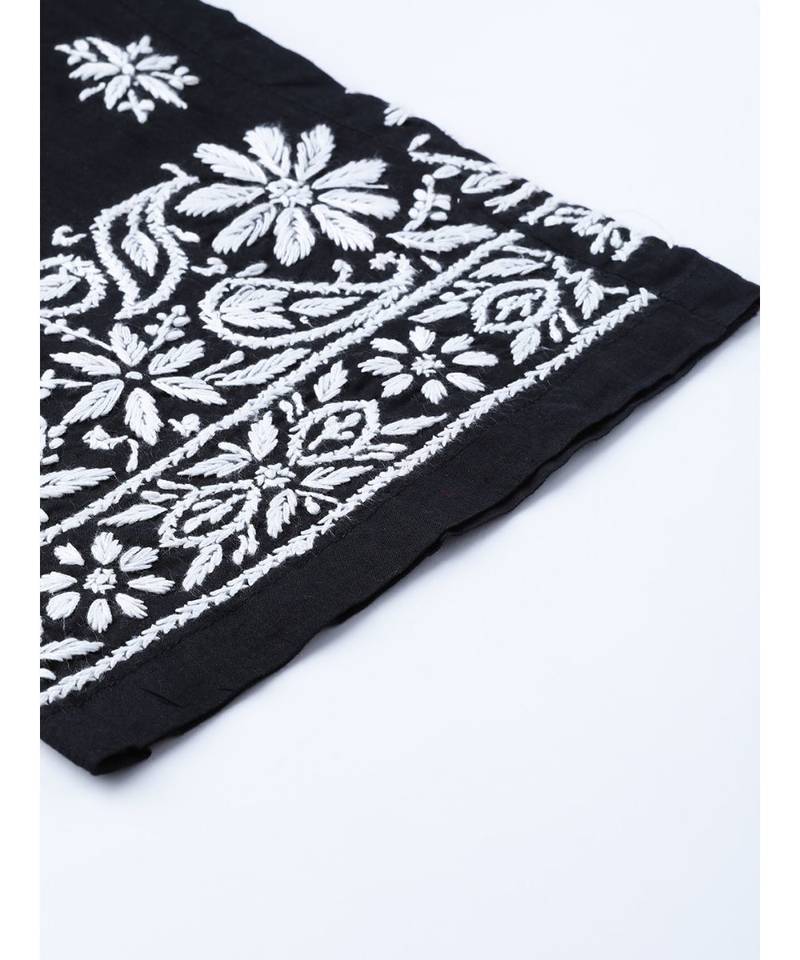 Hand Embroidered Black Cotton Lucknowi Chikankari Women Palazzo