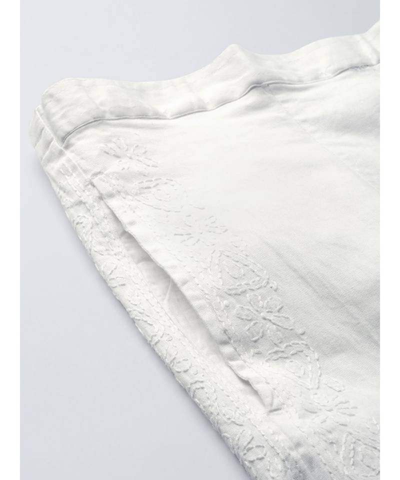 Ada Hand Embroidered White Cotton Lucknowi Chikankari Women Pant - A116120