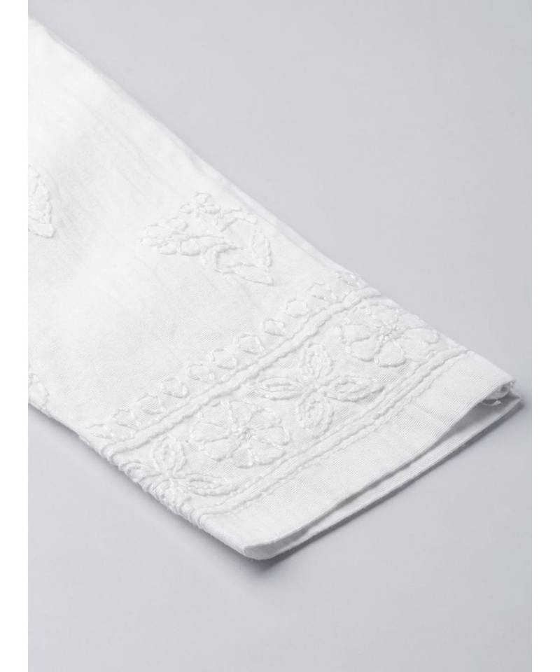 Ada Hand Embroidered White Cotton Lucknowi Chikankari Women Churidar - A358799