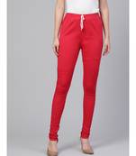 Ada Hand Embroidered Red Cotton Lucknowi Chikankari Women Churidar - A358988