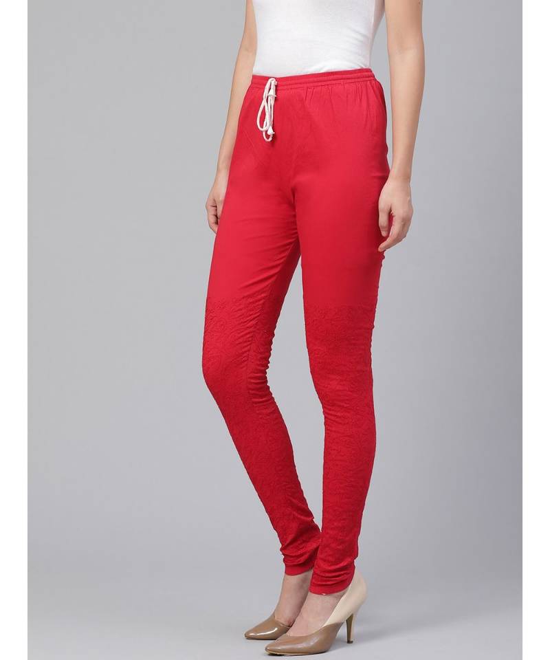 Ada Hand Embroidered Red Cotton Lucknowi Chikankari Women Churidar - A358988