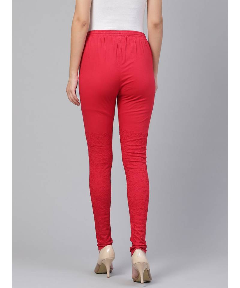 Ada Hand Embroidered Red Cotton Lucknowi Chikankari Women Churidar - A358988