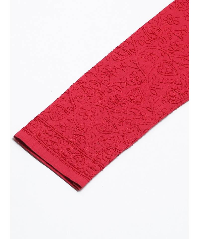 Ada Hand Embroidered Red Cotton Lucknowi Chikankari Women Churidar - A358988