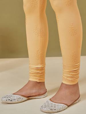 Hand Embroidered Fawn Cotton Lucknowi Chikankari Women Churidar 5
