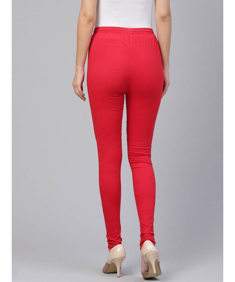 Hand Embroidered Red Cotton Lucknowi Chikankari Women Churidar